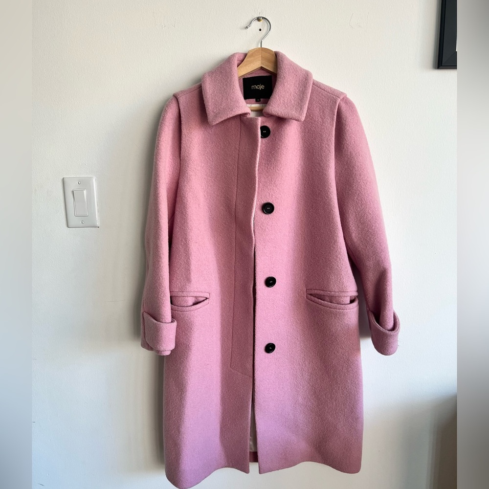 Maje 100% virgin wool pink coat size 36 (L)